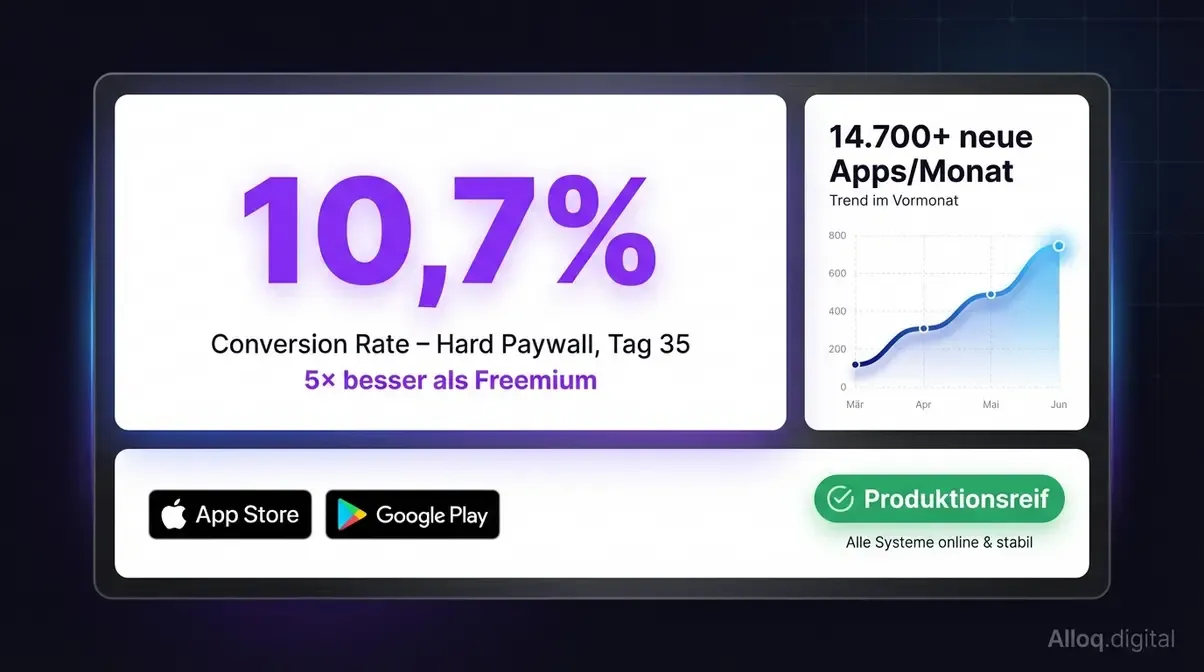 App Entwicklung Ergebnis – 10,7 Prozent Conversion Rate Hard Paywall produktionsreife iOS Android App