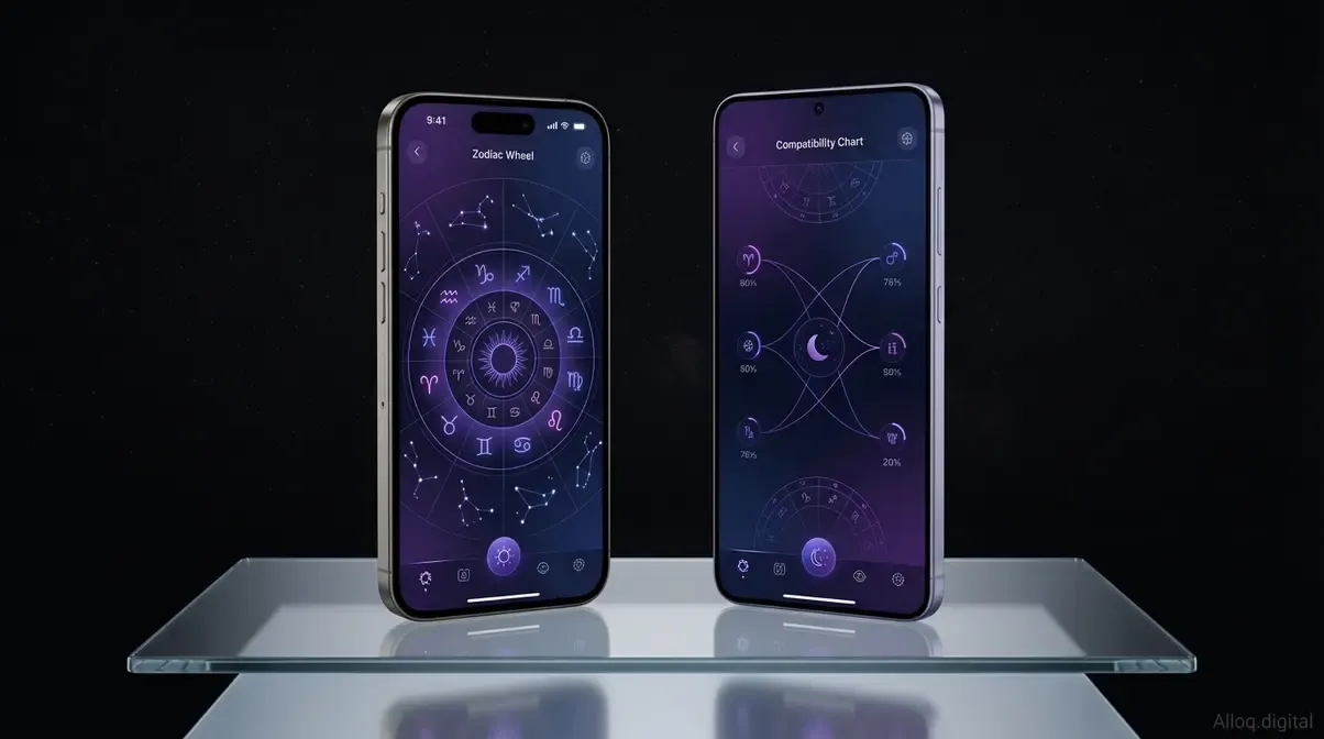 App Entwicklung Ergebnis – Astrology App auf iOS und Android nebeneinander