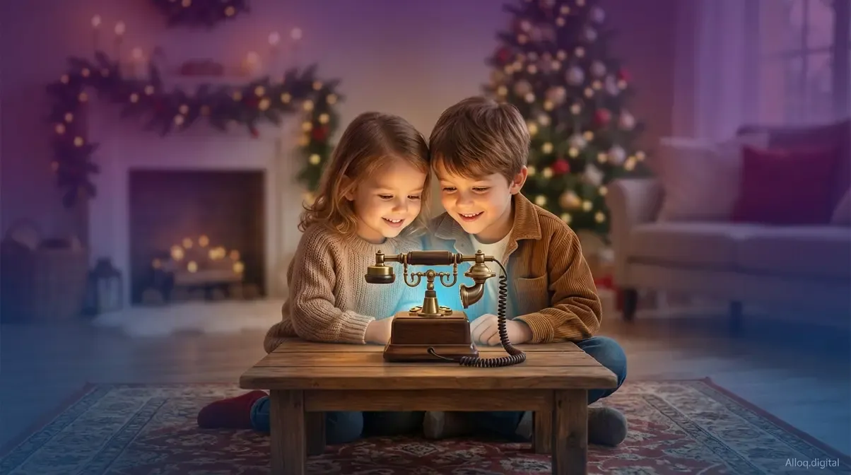 Zwei Kinder zwischen 4 und 8 Jahren interagieren begeistert mit dem Augusto-Requisiten-Telefon