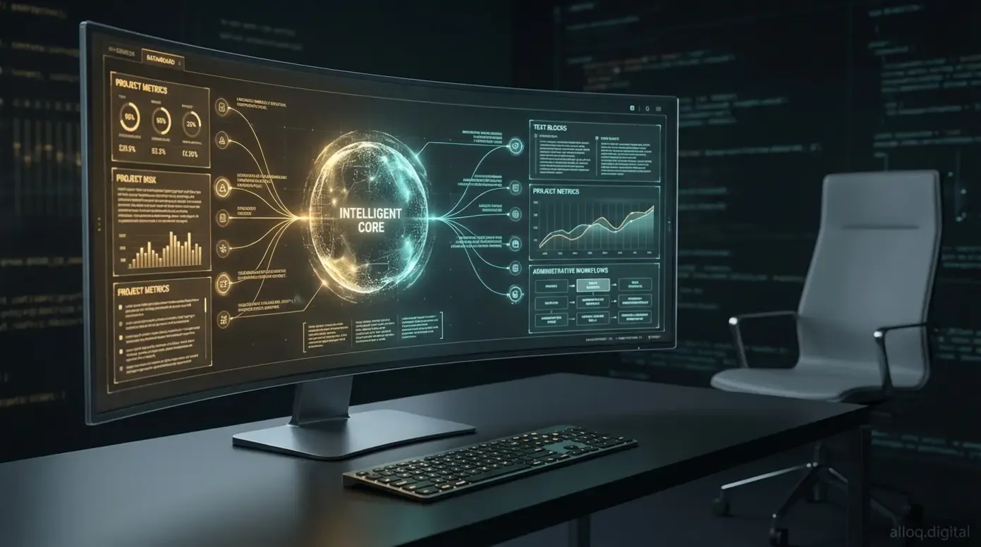 Dashboard interface illustrating an integrated AI copilot automating complex administrative workflows.