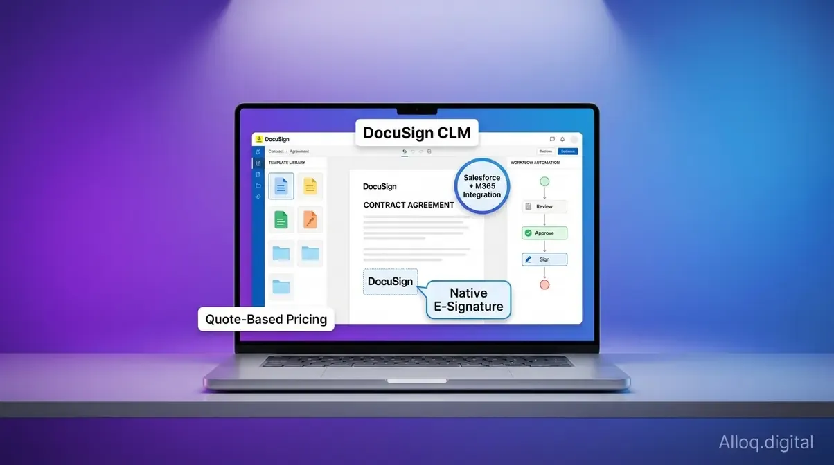 DocuSign CLM contract management platform showing e-signature workflow and Salesforce integration interface
