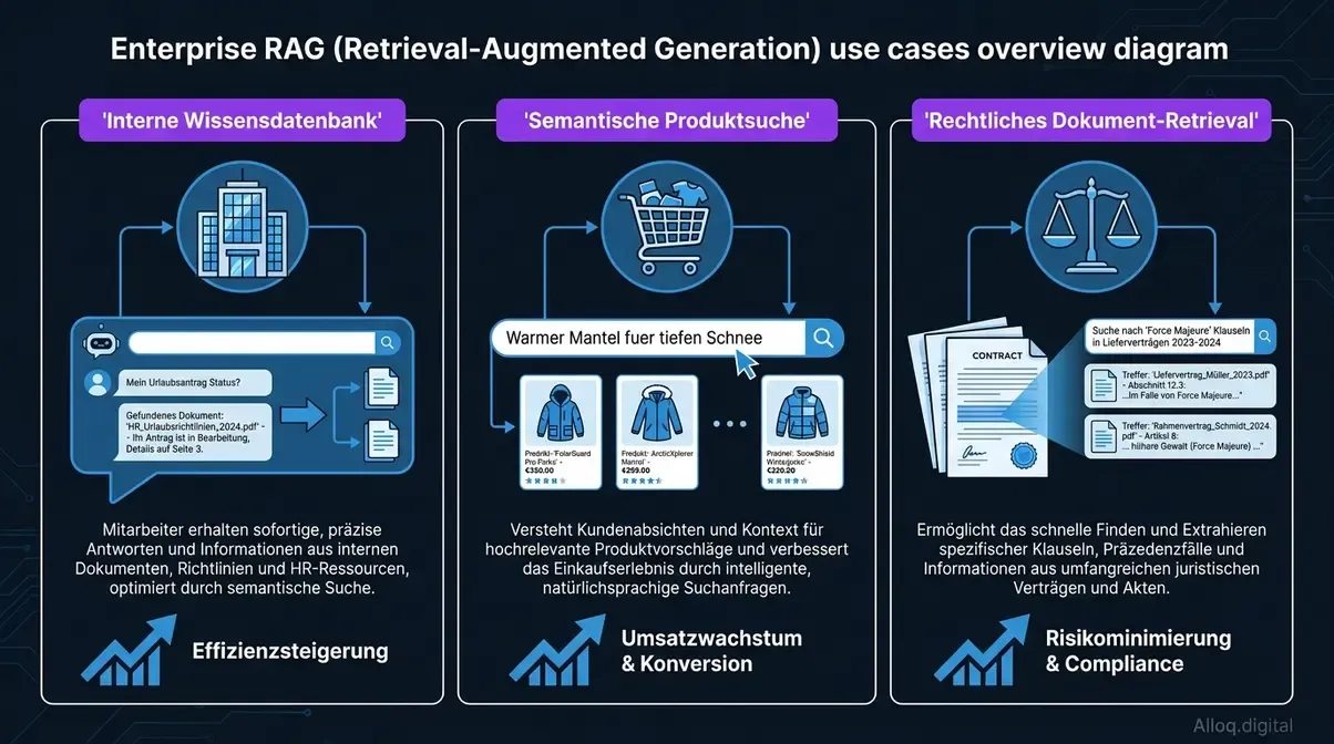 Enterprise RAG Anwendungsfaelle: Wissensdatenbank, semantische Produktsuche und rechtliches Dokument-Retrieval