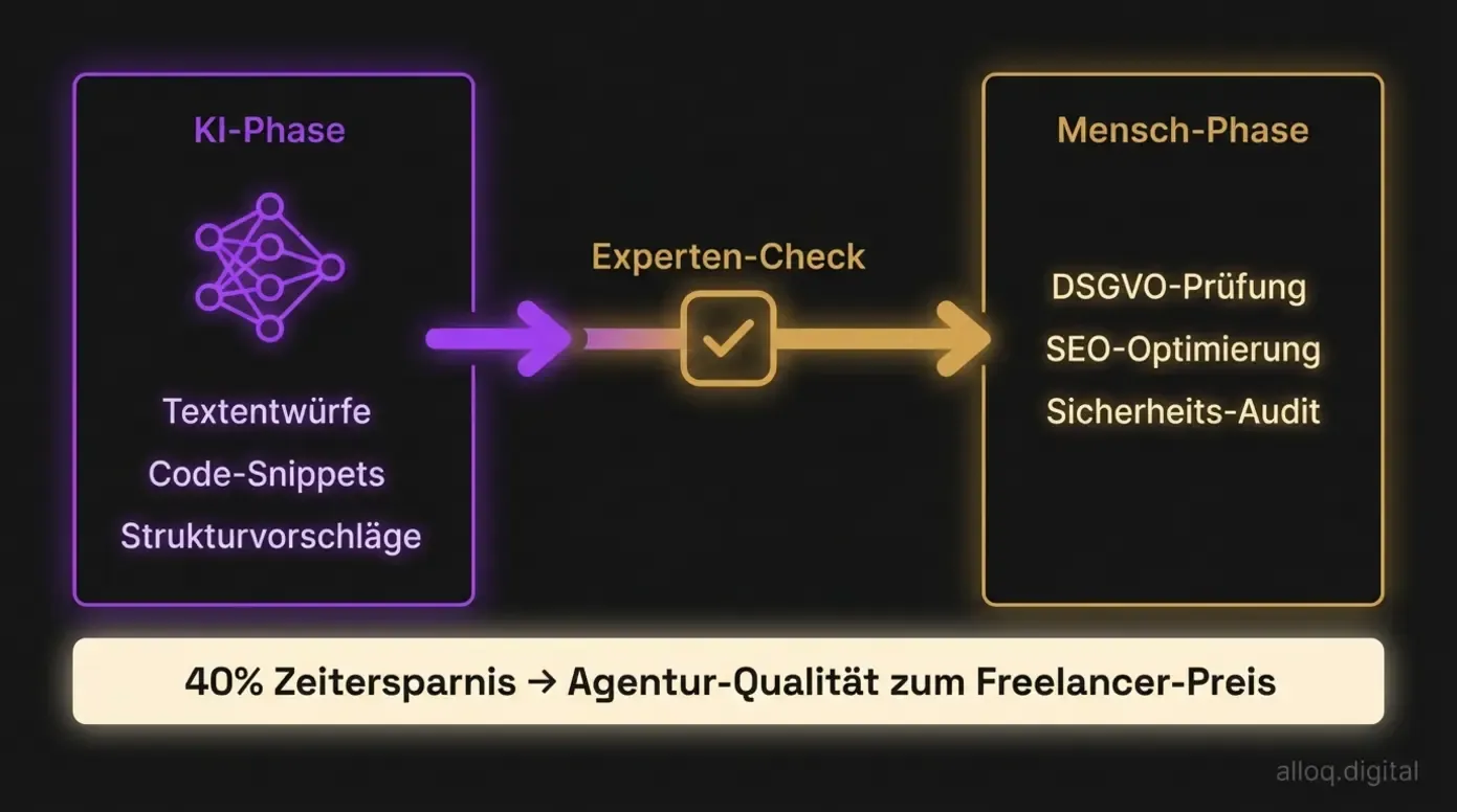 Workflow-Diagramm der Hybrid-Strategie mit KI-Phase und menschlichem Experten-Check