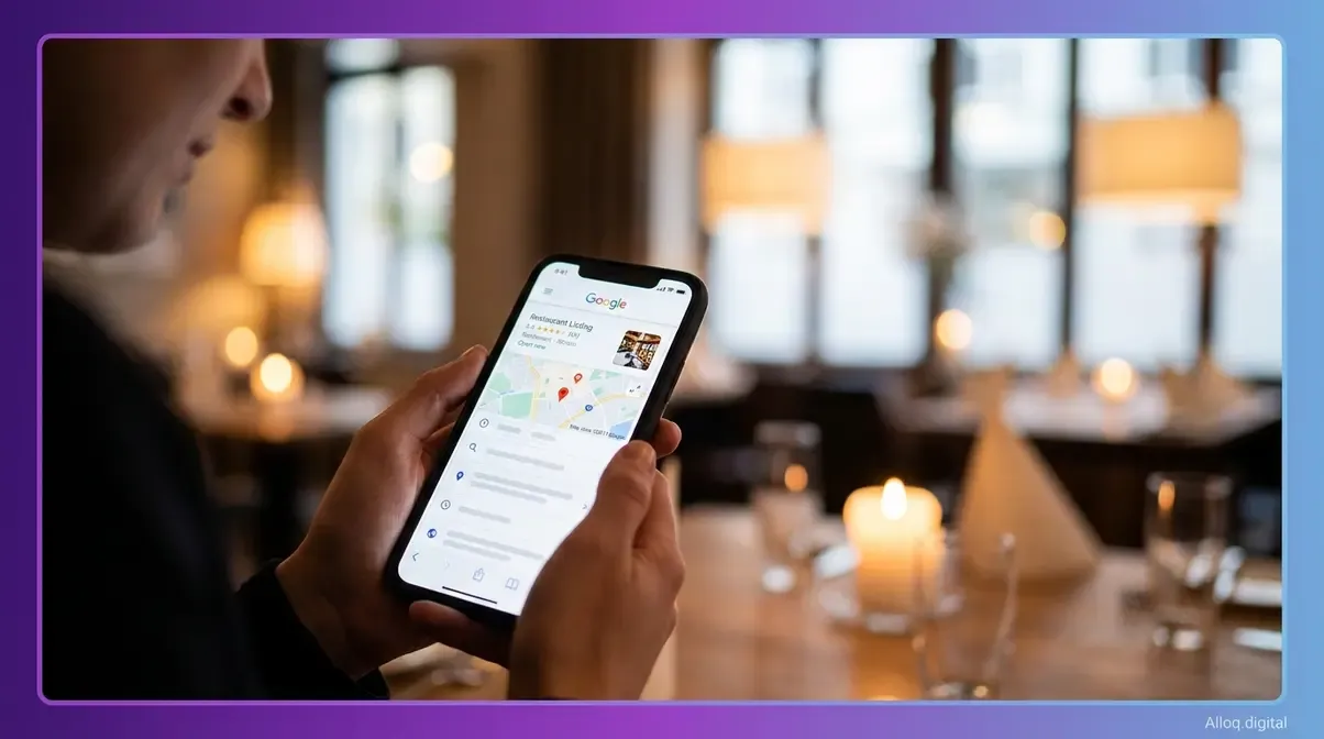 Restaurant-Gast sucht auf Smartphone nach einer Gastronomie bei Google in Deutschland