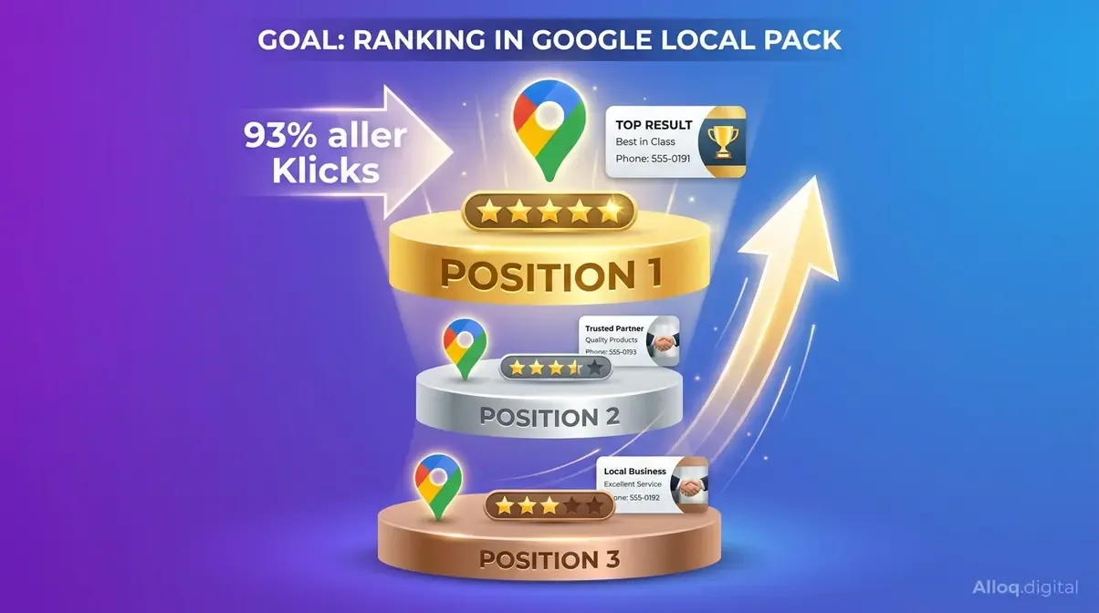 Diagramm zum Google Local Pack Ranking mit den drei wichtigsten Positionen für lokale Unternehmen