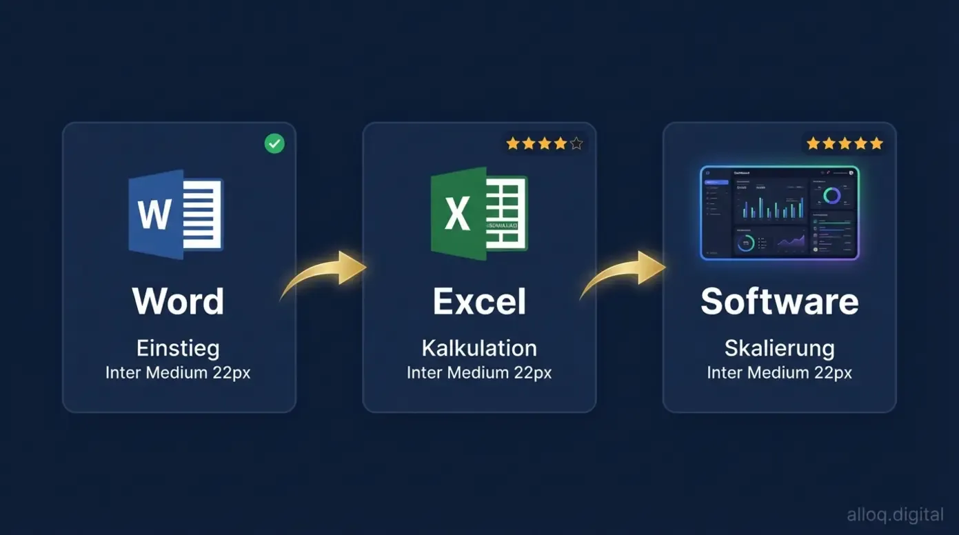 Vergleichsdiagramm von Word, Excel und Software für Handwerker-Angebotsvorlagen