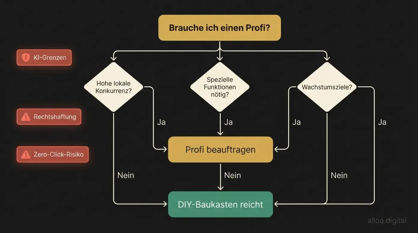 Entscheidungs-Flowchart: Wann reicht ein Baukasten und wann sollte ein Profi beauftragt werden