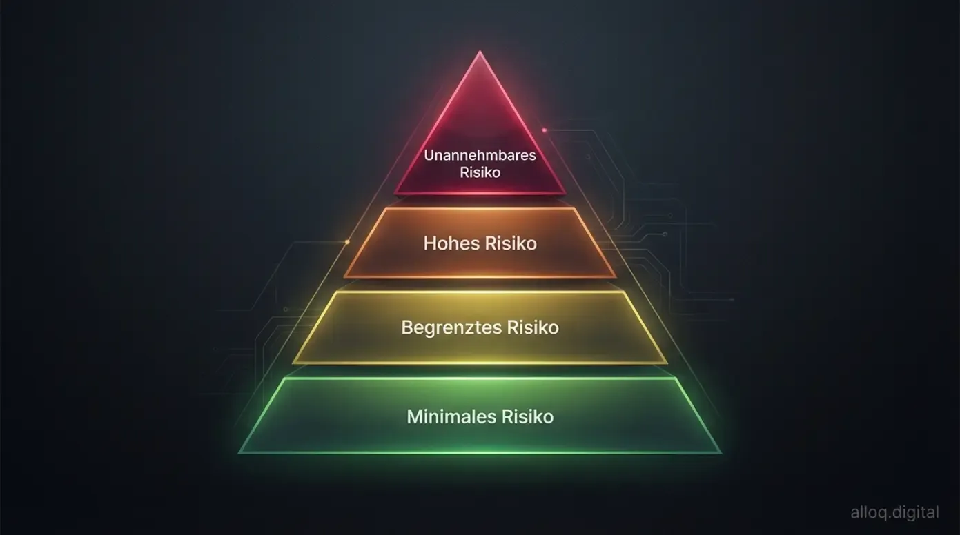 Diagramm der vier Risikoklassen für künstliche Intelligenz nach dem europäischen AI Act.