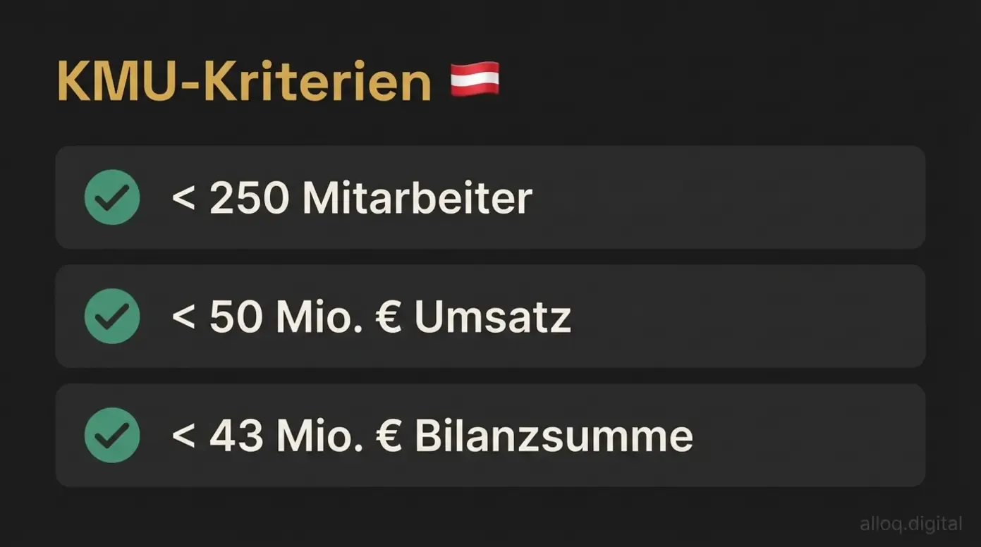 Checkliste der KMU-Kriterien für KMU.DIGITAL 2026: Mitarbeiter, Umsatz und Bilanzsumme