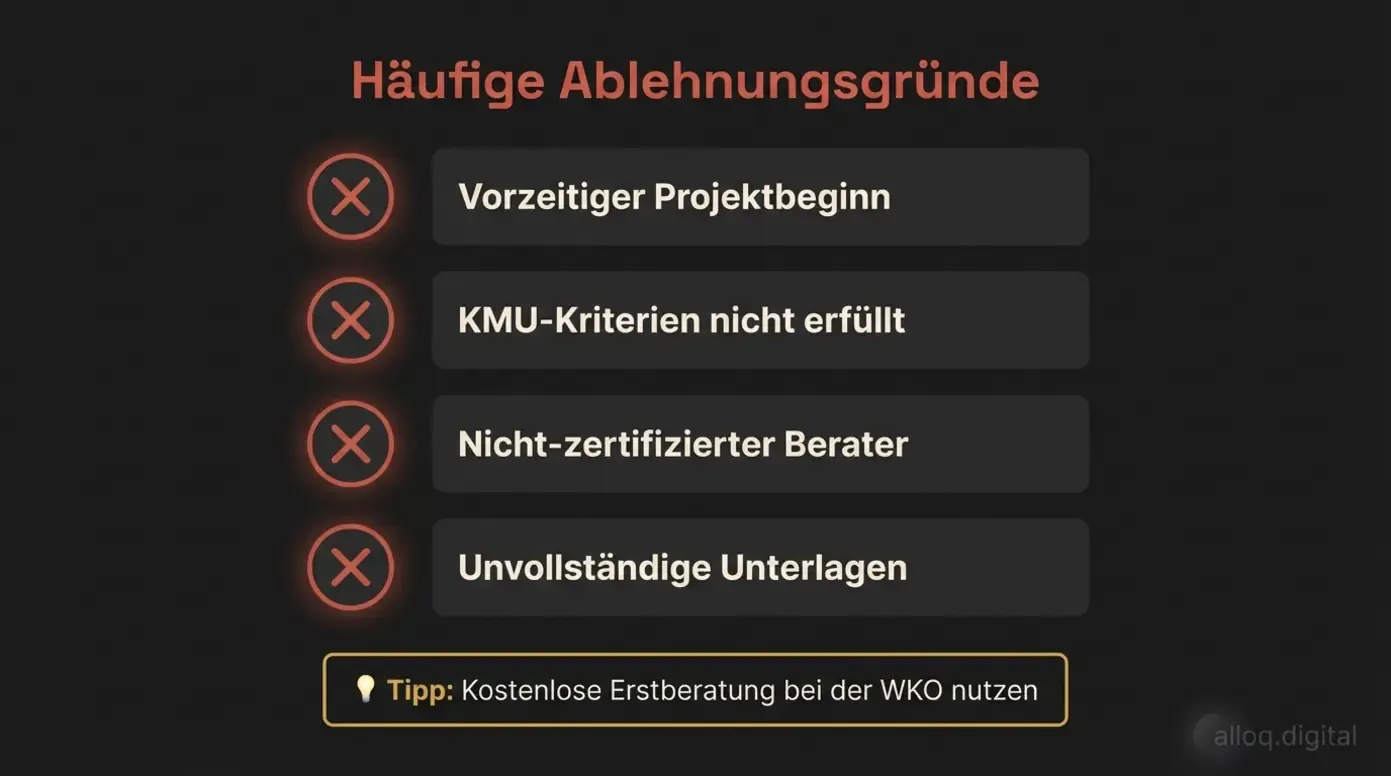 Warnliste zeigt vier häufige Gründe für die Ablehnung eines KMU.DIGITAL Förderantrags