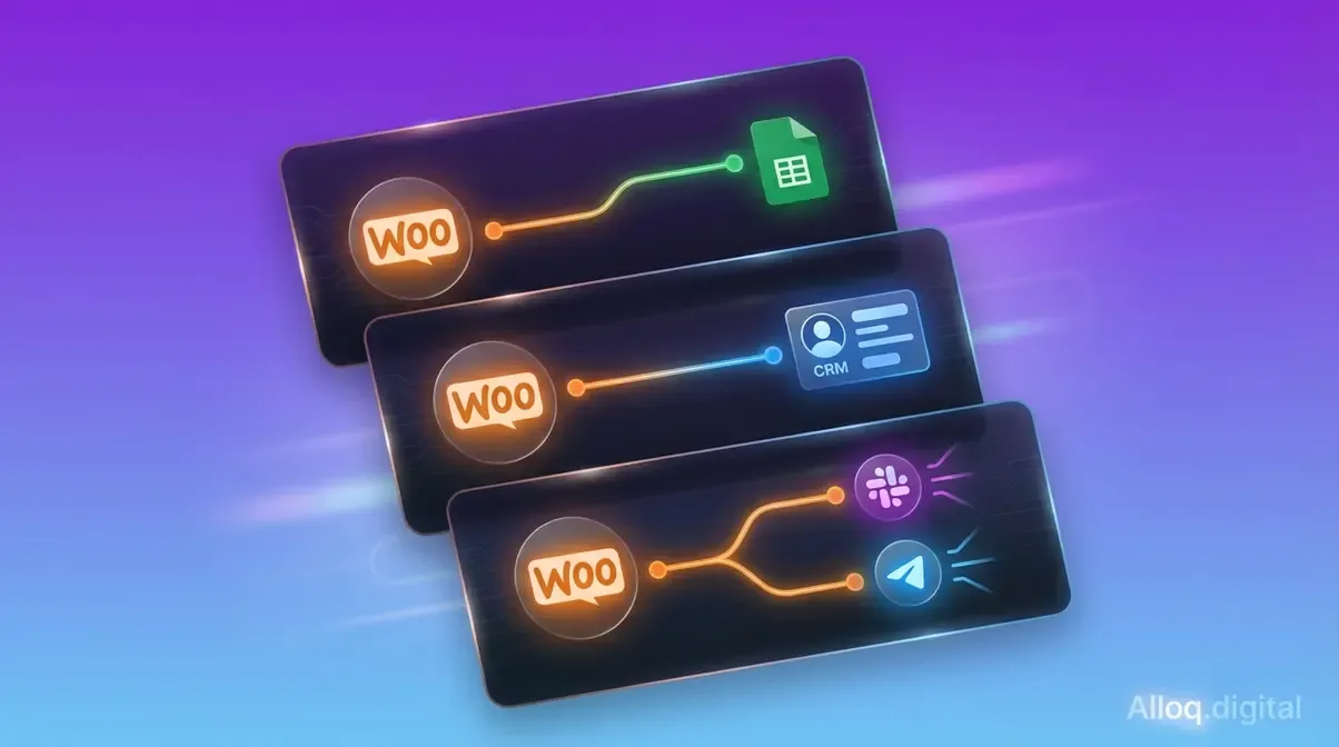 Top 3 n8n WooCommerce Automatisierungen: Workflow-Cards für Sheets, CRM und Team-Alerts