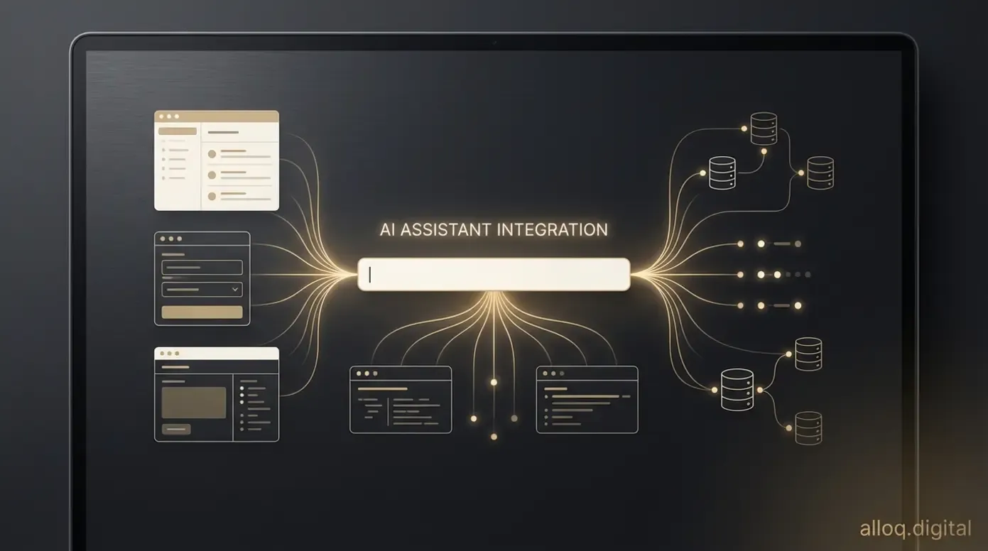 Visualisierung einer KI, die aus Texteingaben visuelle Software-Bausteine generiert