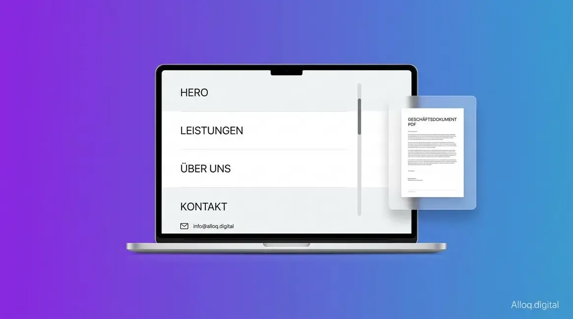 Was ist ein Onepager – Laptop zeigt scrollbare Einseiten-Website mit Sektionen