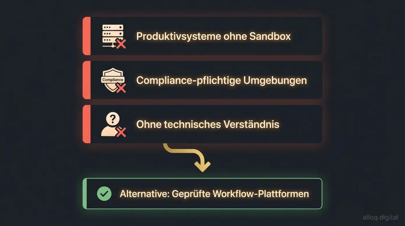Entscheidungsdiagramm: Drei Szenarien, in denen OpenClaw nicht genutzt werden sollte