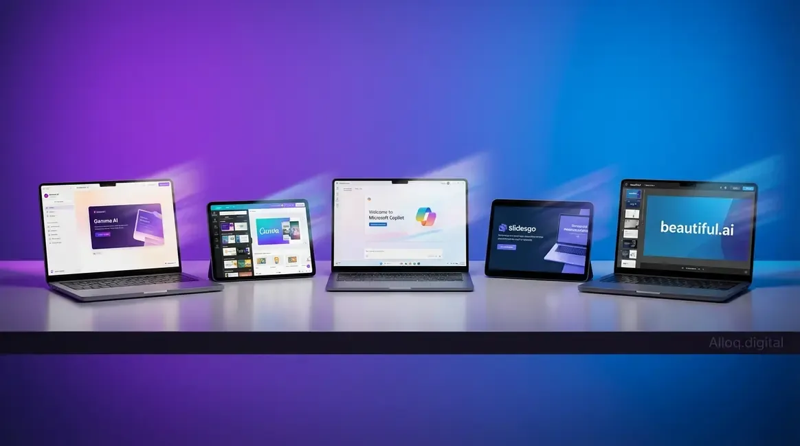 Vergleich der besten KI-Tools für Präsentation erstellen auf Laptop-Bildschirmen