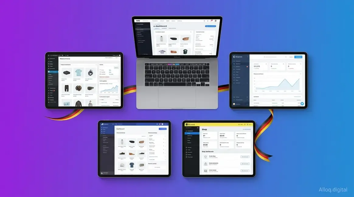Shopify-Alternative Vergleich 2026 – fünf Plattformen für Deutschland auf Laptop und Tablet