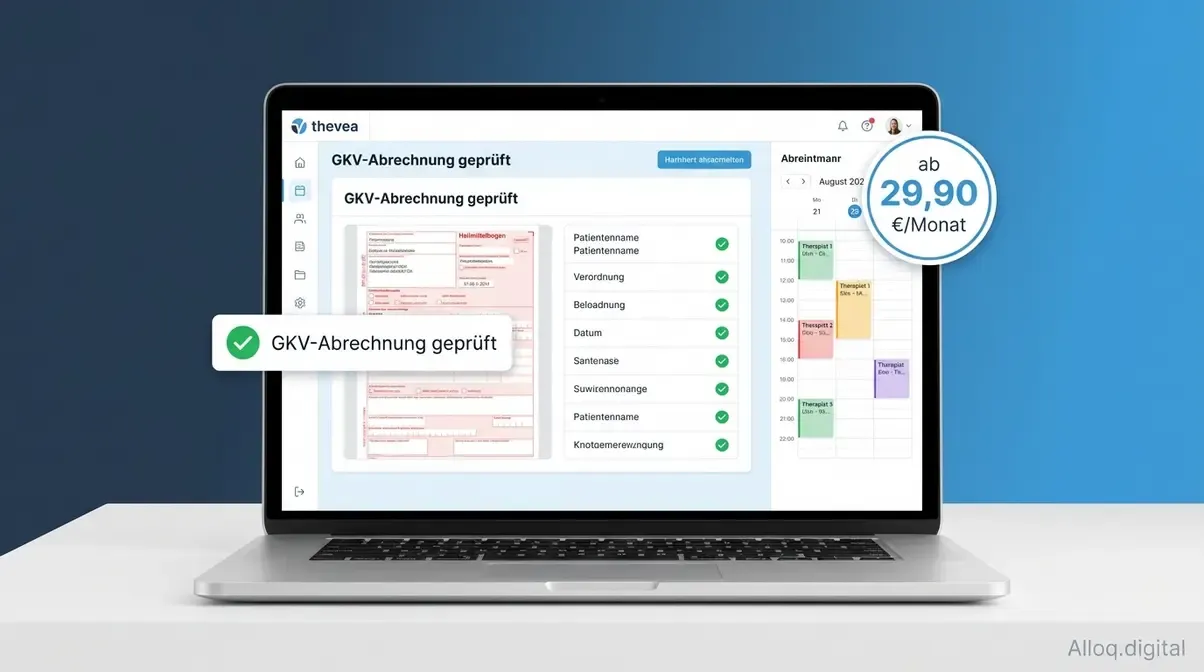 thevea Praxissoftware mit GKV-Abrechnungsvalidierung für Physiotherapie-Einzelpraxen ab 29,90 Euro monatlich