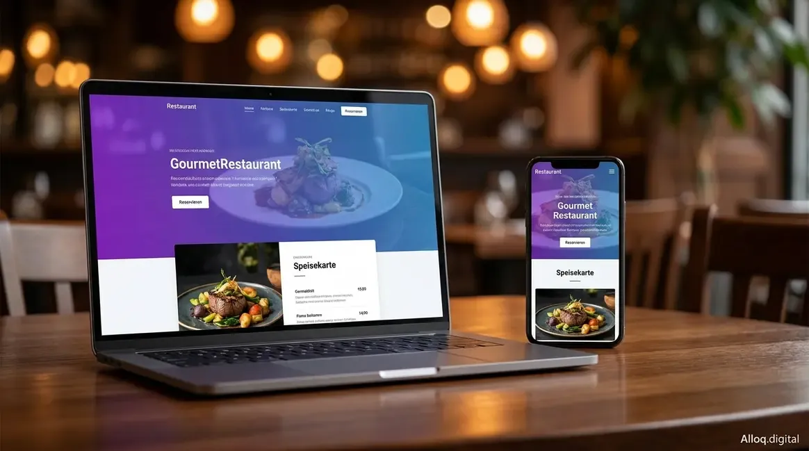 Website für Restaurant auf Laptop und Smartphone mit digitaler Speisekarte und Reservierungssystem