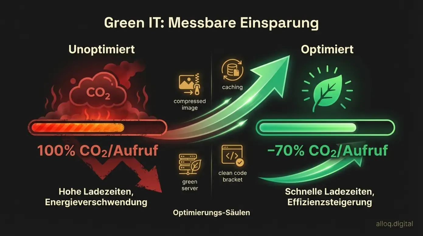 Green-IT-Vergleich unoptimierte versus optimierte Website mit 70 Prozent CO2-Reduktion