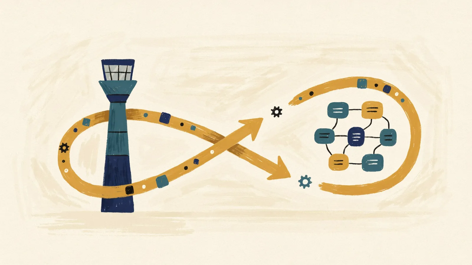 Illustration of an agentic AI system orchestrating a multi-step procurement workflow across systems