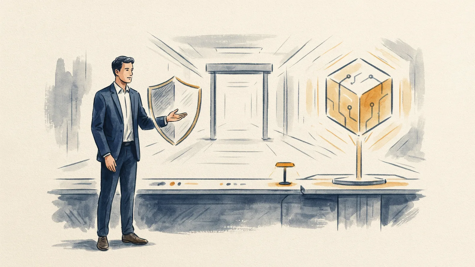 Illustration of human-in-the-loop oversight gating high-stakes AI agent actions with governance guardrails