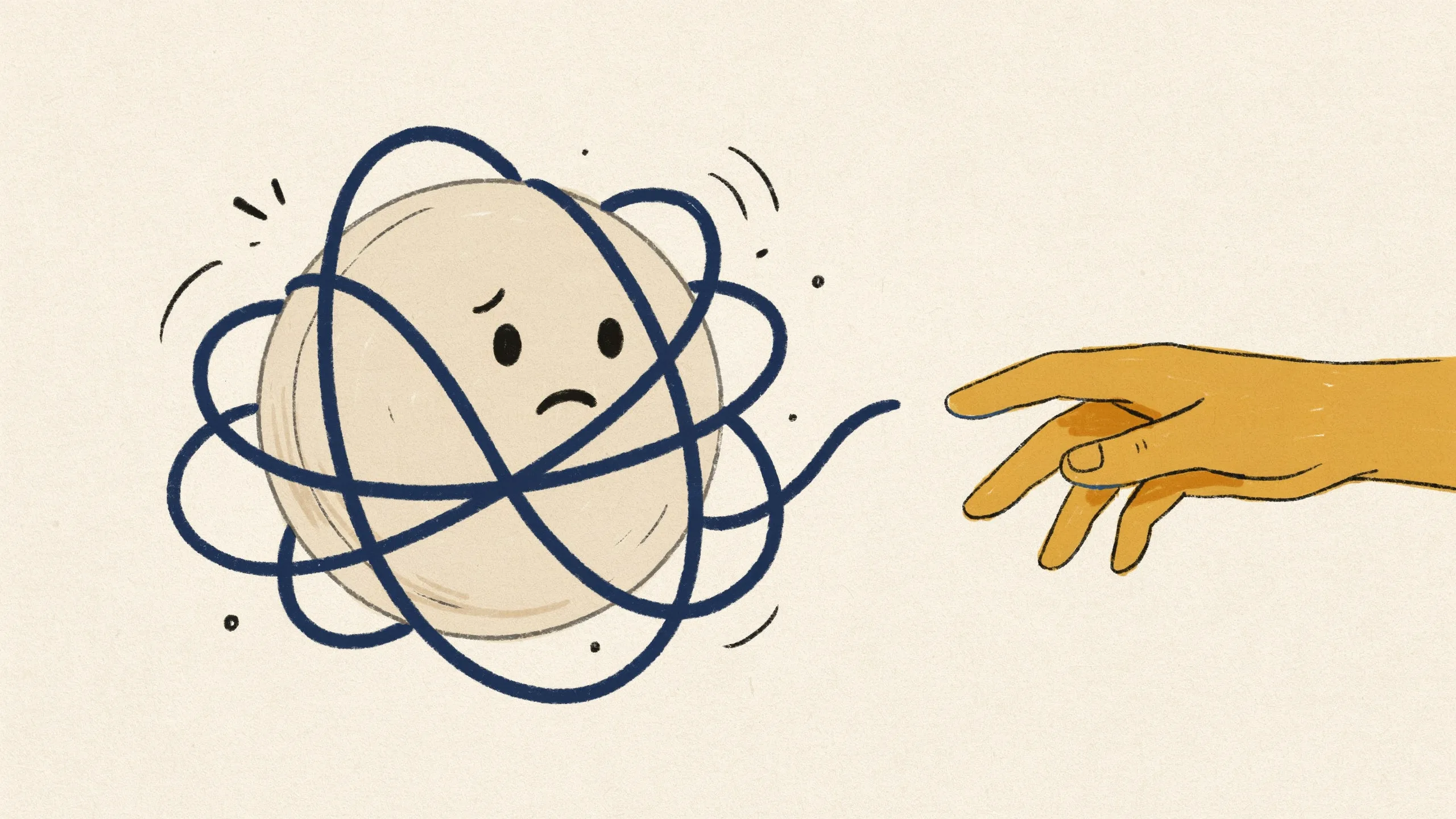 Illustration depicting an AI receptionist struggling with a difficult caller and needing human escalation