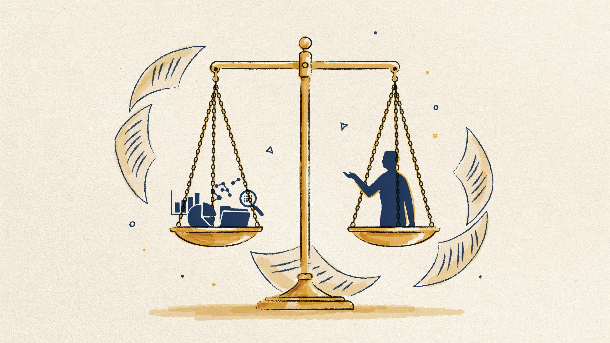 Illustration einer Waage, die berechtigtes Interesse gegen die Rechte betroffener Personen bei der ChatGPT-Nutzung abwägt
