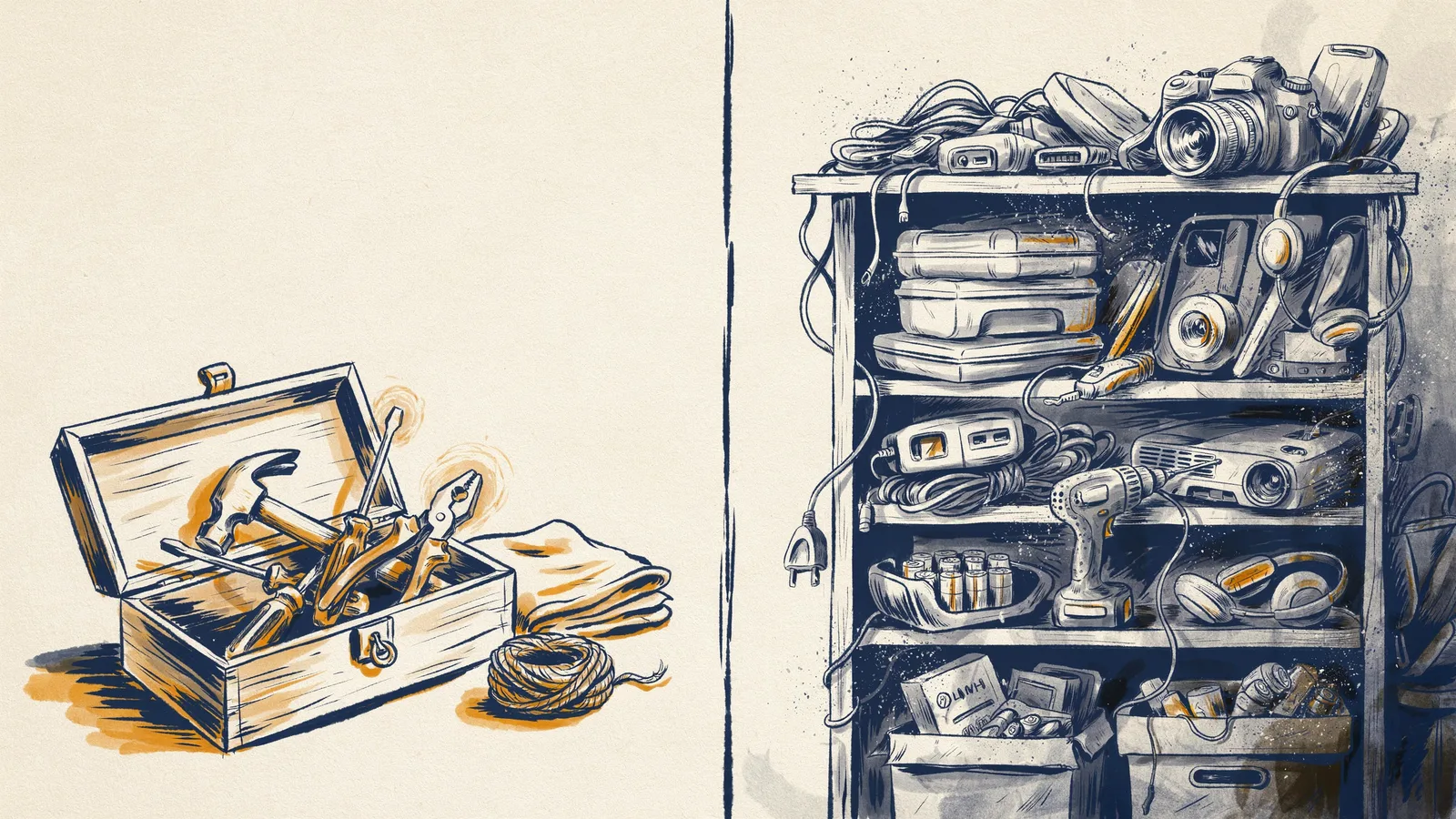 Illustration einer Checkliste, die Must-have-Funktionen einer Dokumentenmanagement-Software von Overkill-Features trennt