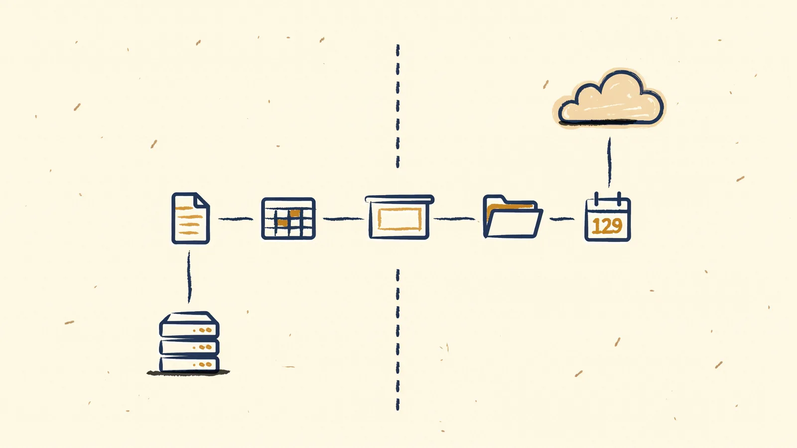 Illustration mehrerer kostenloser Excel-Alternativen als nebeneinander stehende Werkzeuge mit Wolken- und Server-Symbolen