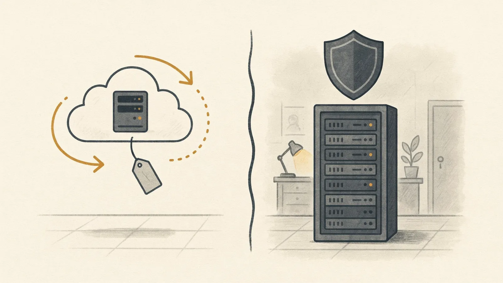 Illustration zum Vergleich von n8n Cloud und Self-Hosting hinsichtlich Datenhoheit und DSGVO für KMU