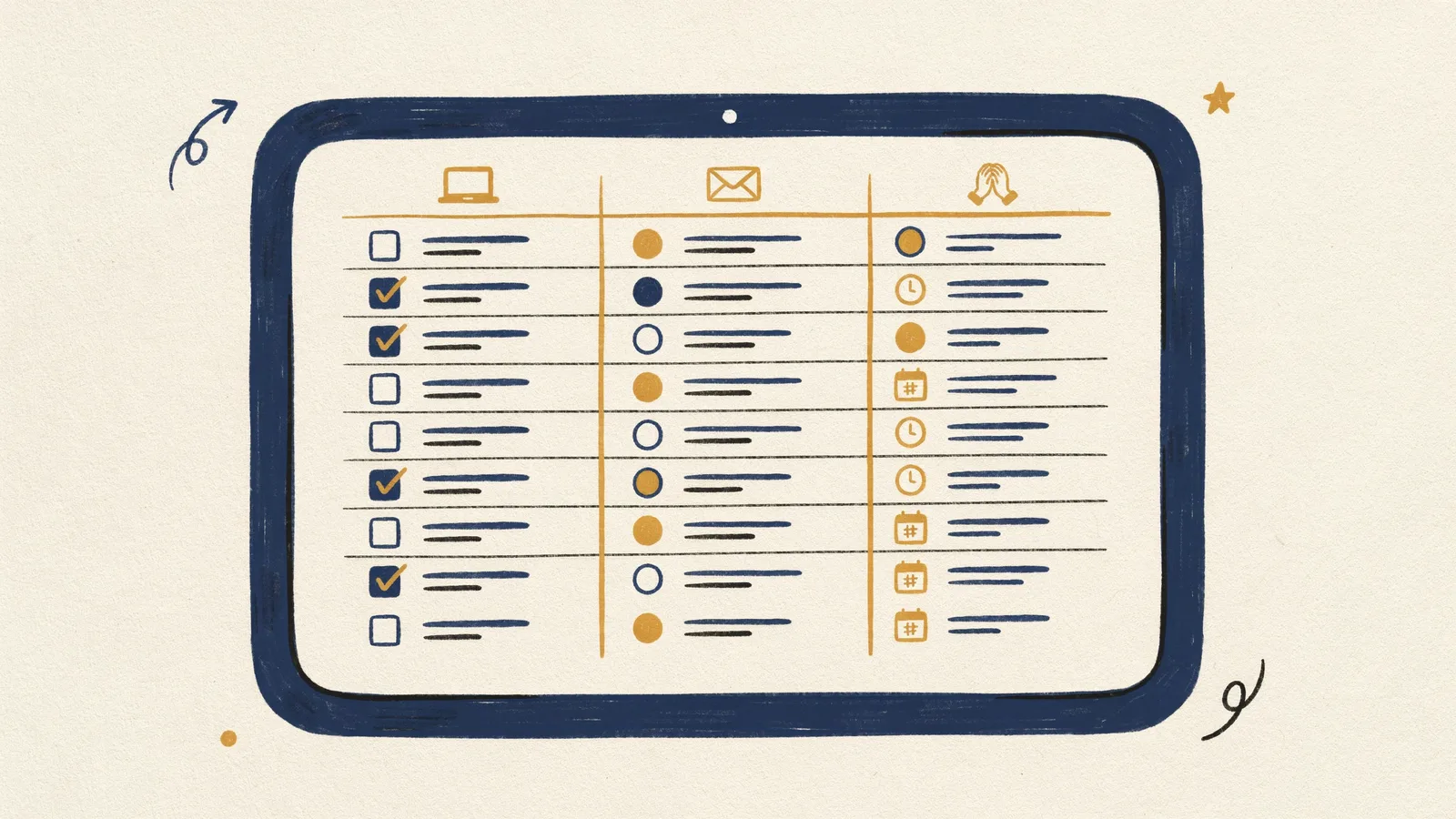 Illustration einer digitalen Onboarding-Checkliste mit abgehakten Aufgaben und Verantwortlichen für KMU