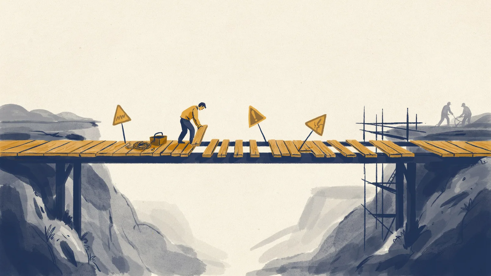 Illustration zu Risiken und Stolpersteinen, wenn Unternehmen Software entwickeln lassen
